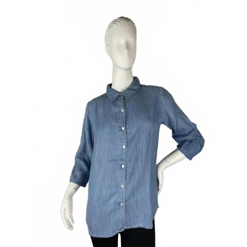 NEW TOOFAN women's back pleat shirt in light wash